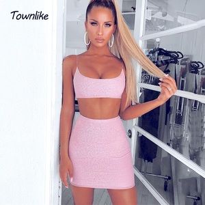 Light Pink Sparkle Two Piece Skirt Set💖